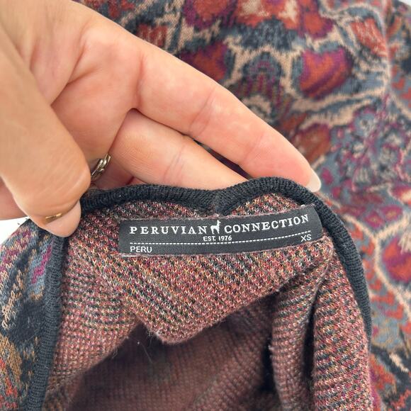 Peruvian Connection V-Neck Long Sleeve Short Knit Dress Pima Cotton Autumn XS - Picture 3 of 6